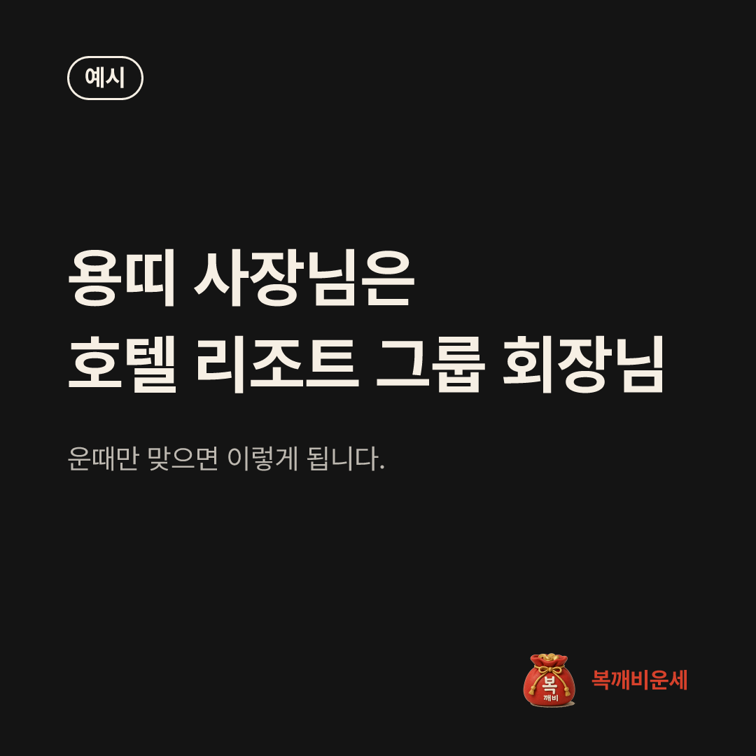 예시 카드 — 용띠 사장님은 호텔 리조트 그룹 회장님