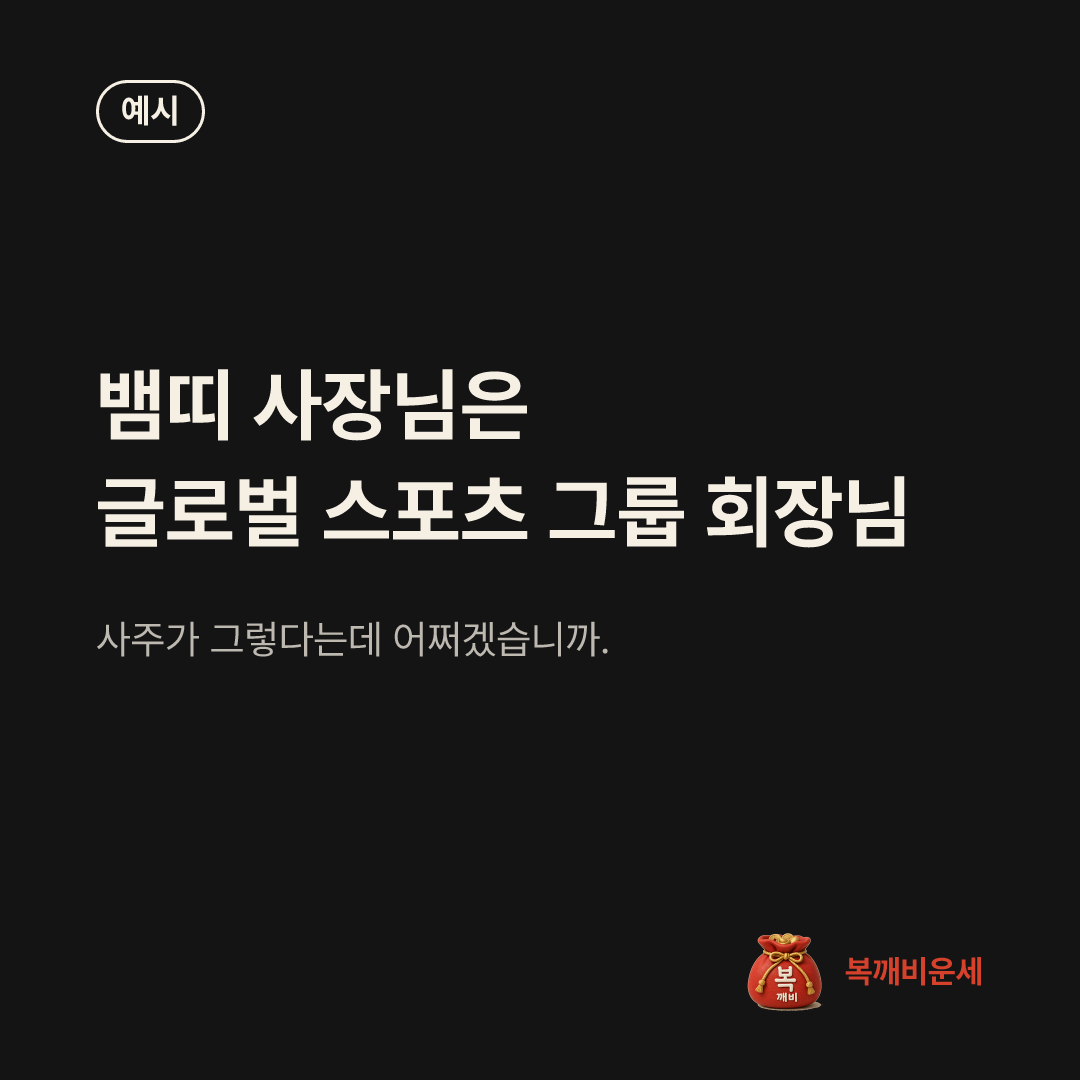 예시 카드 — 뱀띠 사장님은 글로벌 스포츠 그룹 회장님