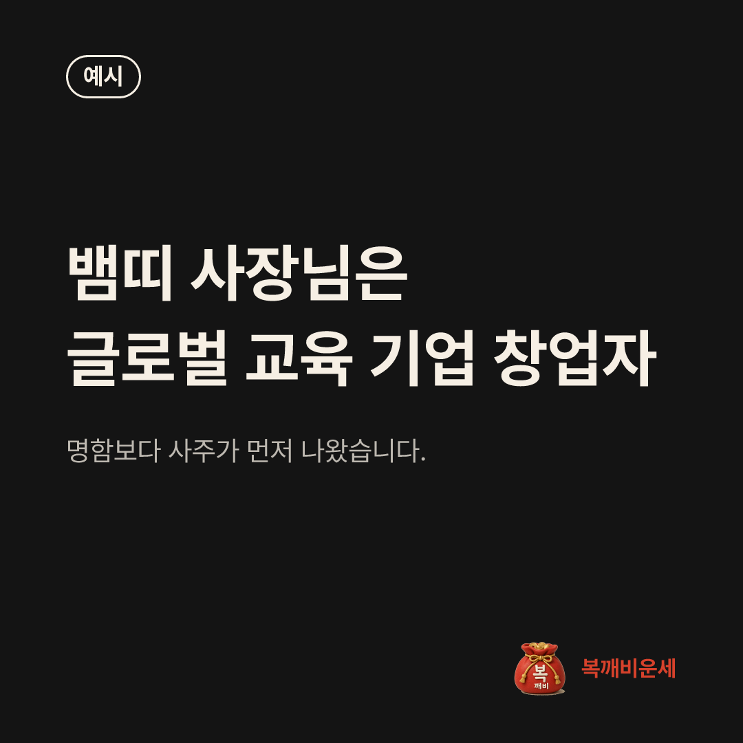 예시 카드 — 뱀띠 사장님은 글로벌 교육 기업 창업자