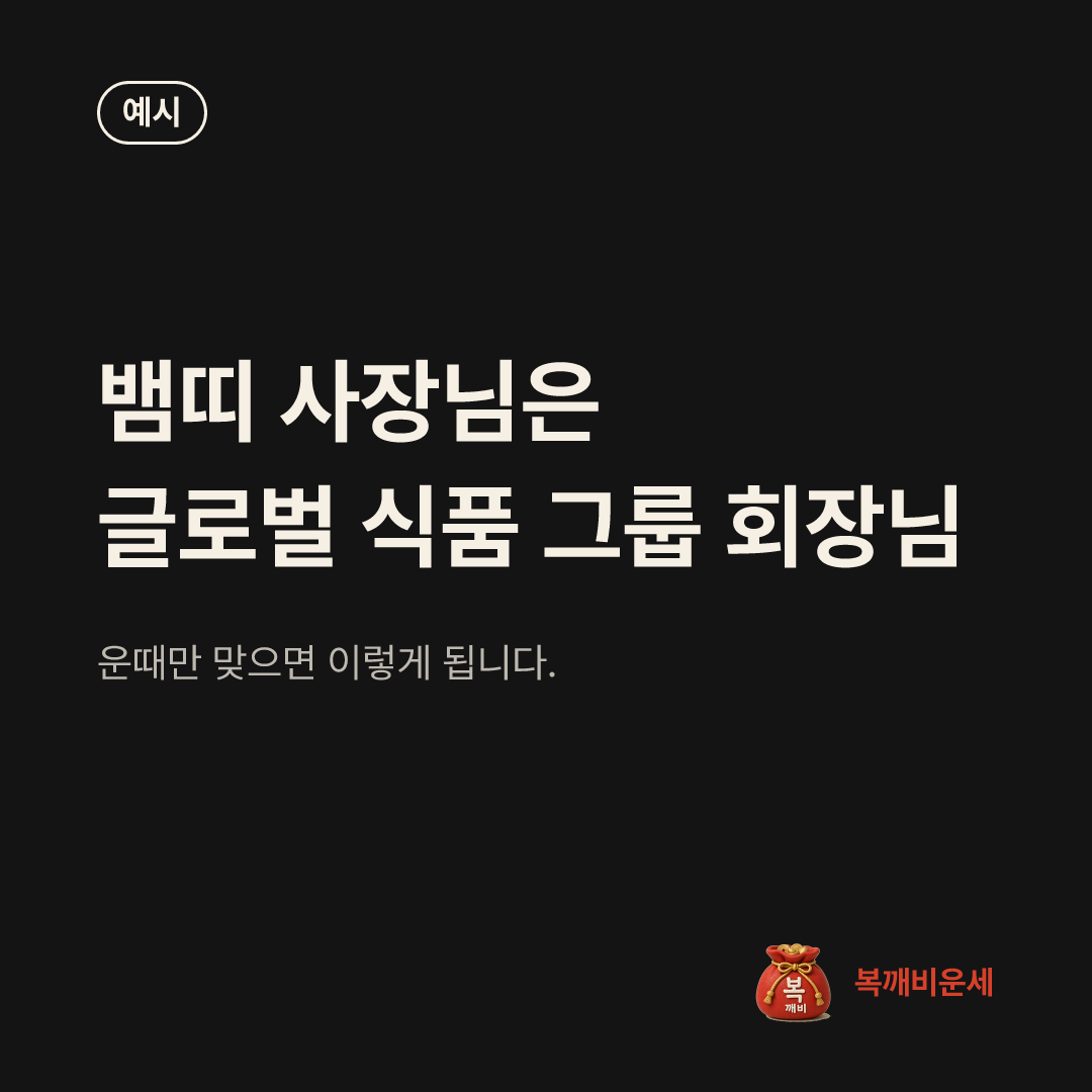 예시 카드 — 뱀띠 사장님은 글로벌 식품 그룹 회장님