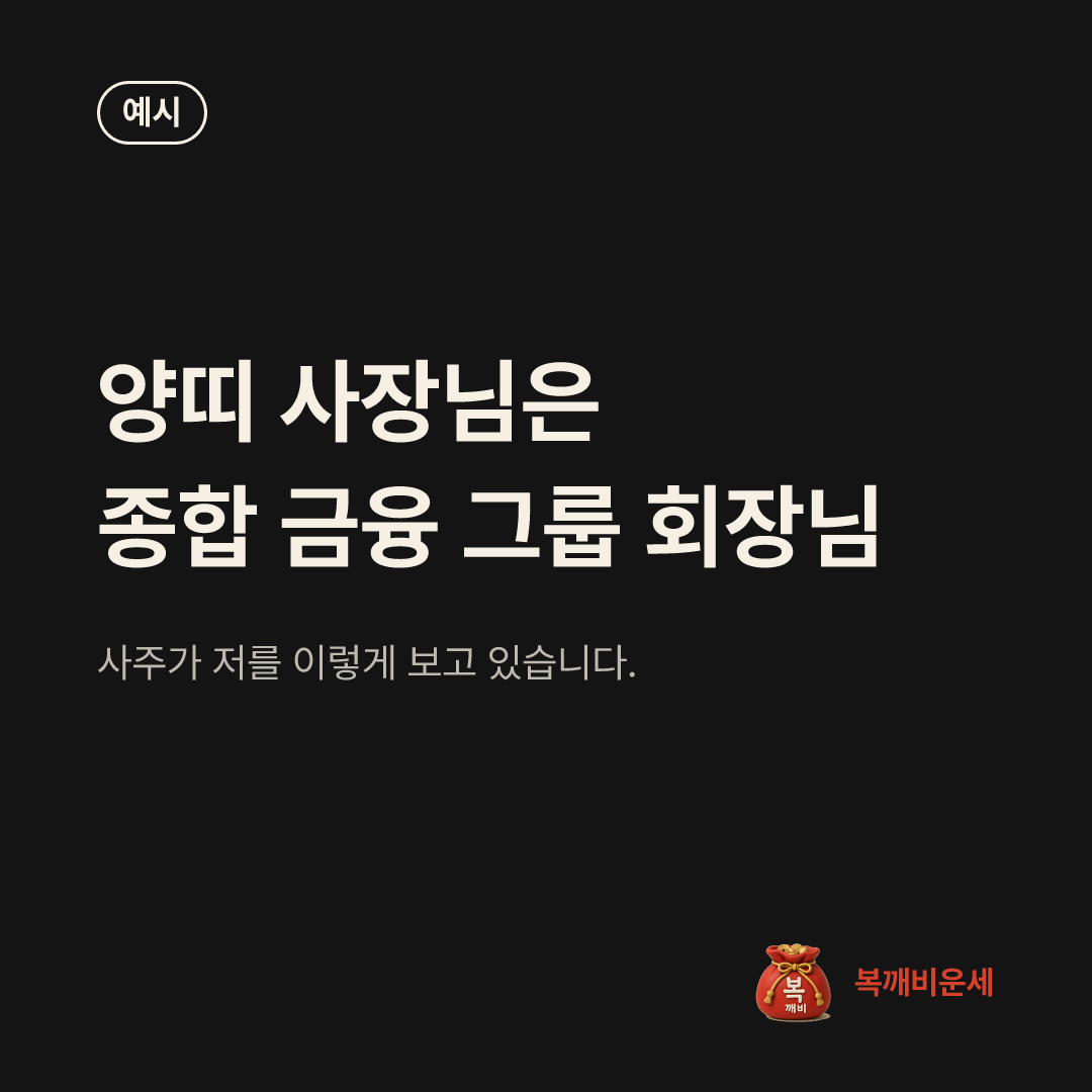 예시 카드 — 양띠 사장님은 종합 금융 그룹 회장님
