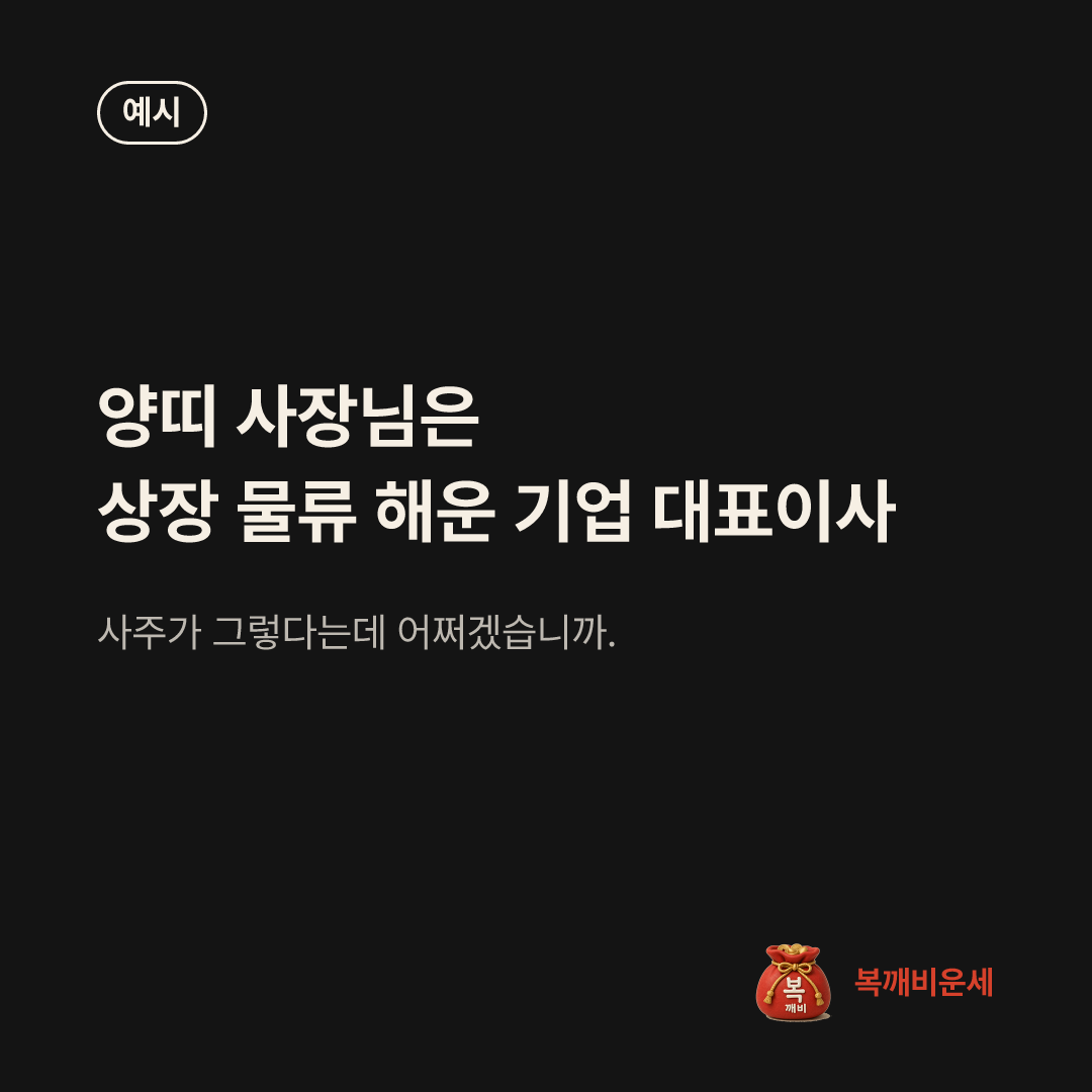 예시 카드 — 양띠 사장님은 상장 물류 해운 기업 대표이사