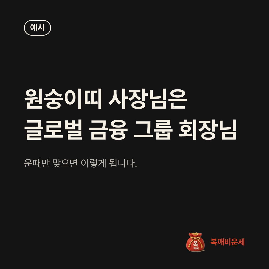 예시 카드 — 원숭이띠 사장님은 글로벌 금융 그룹 회장님