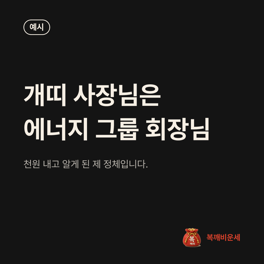 예시 카드 — 개띠 사장님은 에너지 그룹 회장님