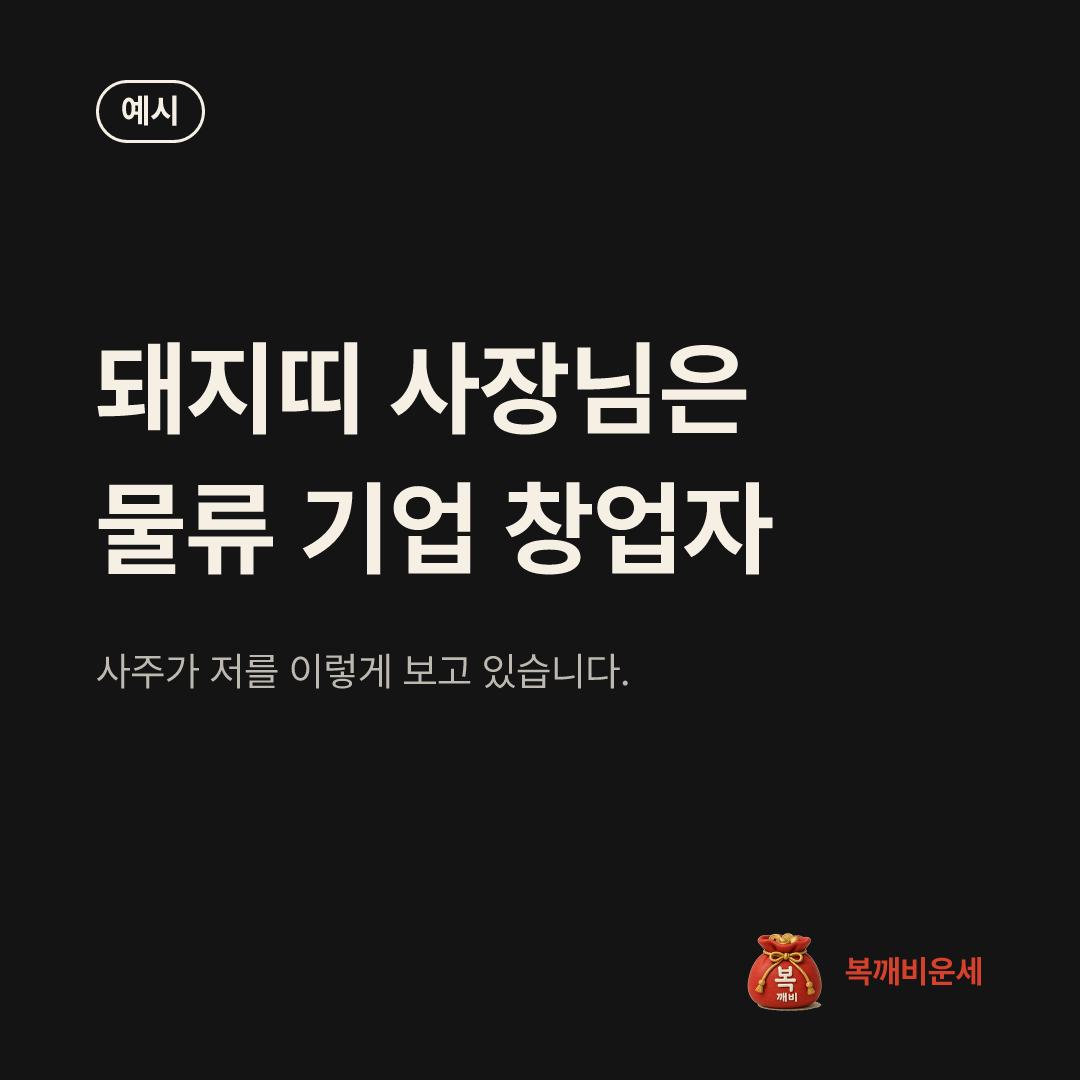 예시 카드 — 돼지띠 사장님은 물류 기업 창업자